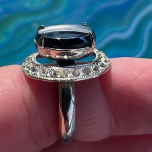 Sarah Coventry Vintage Silver Ring with Oval Black Hematite Center Stone